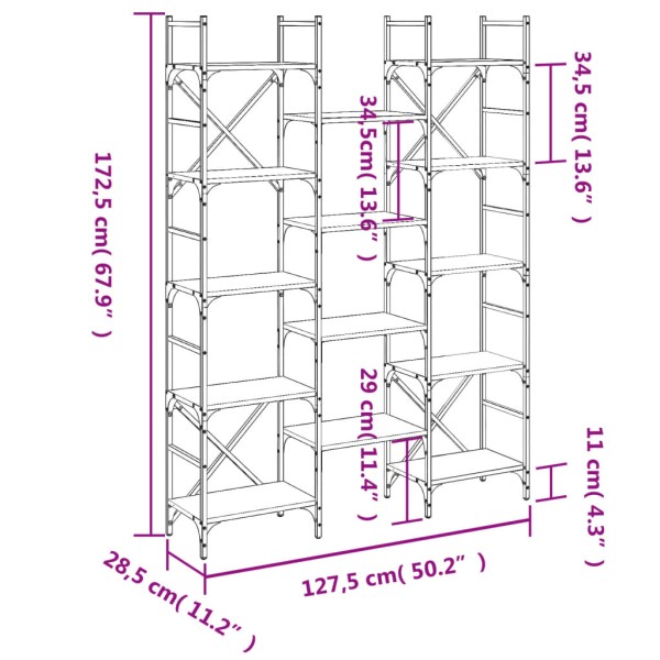 Estantería madera de ingeniería negra 127,5x28,5x172,5 cm