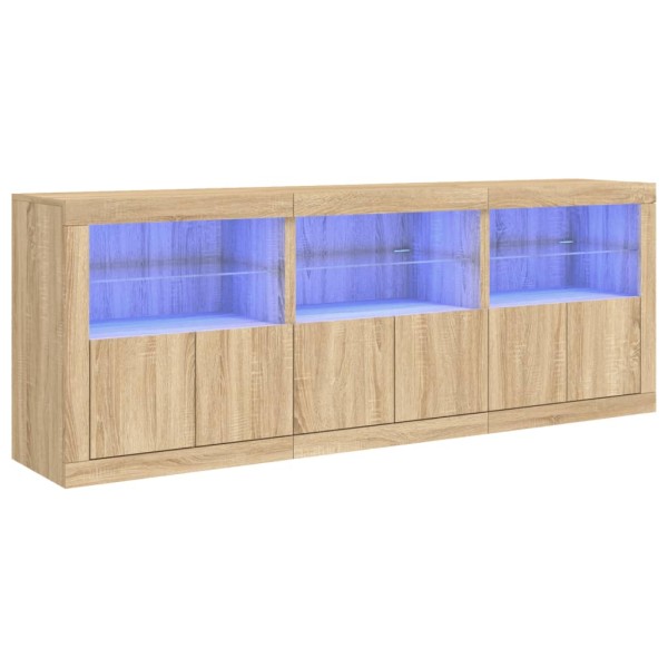 Aparador con luces LED roble Sonoma 181,5x37x67 cm