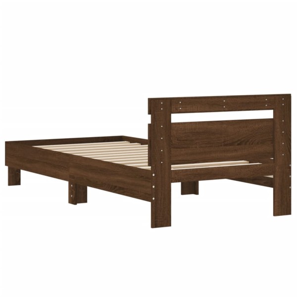 Cama con cabecero madera de ingeniería marrón roble 90x200 cm