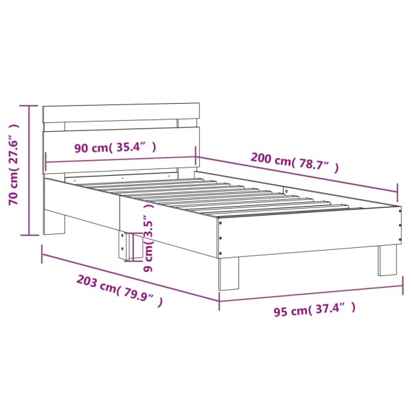 Cama con cabecero madera de ingeniería marrón roble 90x200 cm