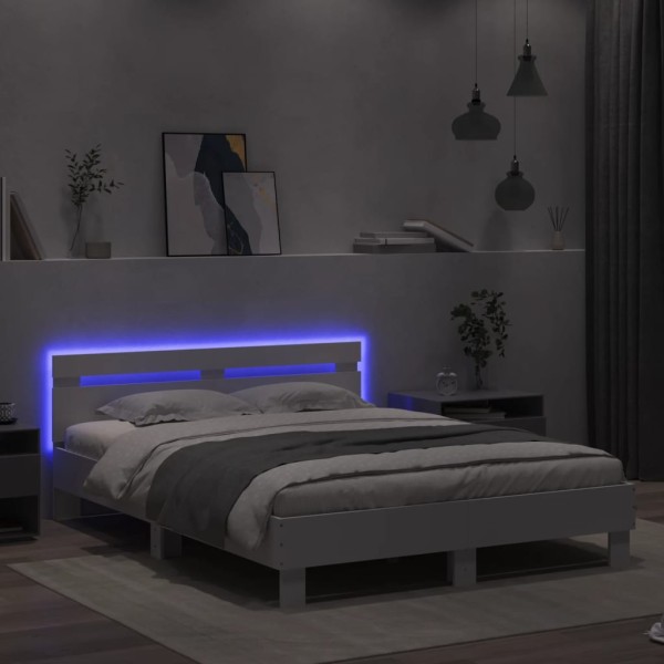 Estructura de cama con cabecero y luces LED blanco 140x200 cm