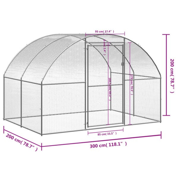 Gallinero de exterior de acero galvanizado 3x2x2 m