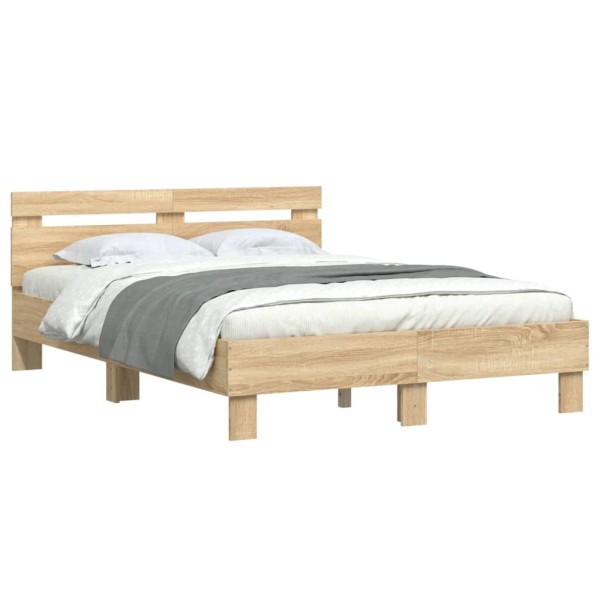 Cama con cabecero madera de ingeniería roble Sonoma 135x190 cm