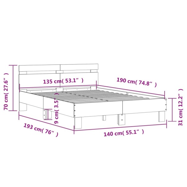 Cama con cabecero madera de ingeniería roble Sonoma 135x190 cm