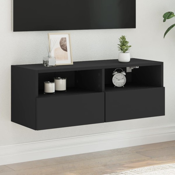 Mueble de pared para TV madera de ingeniería negro 80x30x30 cm