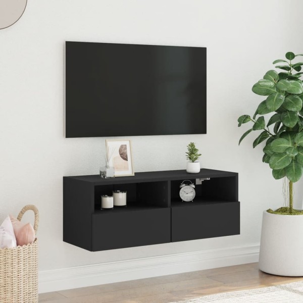 Mueble de pared para TV madera de ingeniería negro 80x30x30 cm