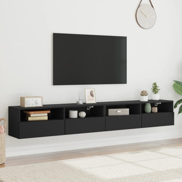 Muebles de pared TV 2 uds madera ingeniería negro 100x30x30 cm