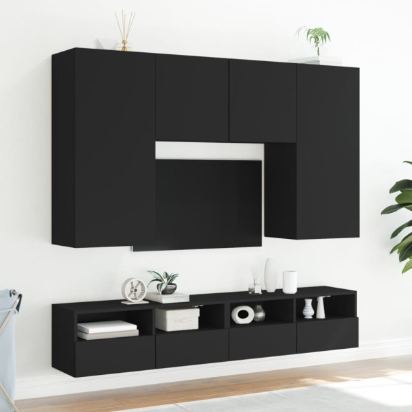 Muebles de pared TV 2 uds madera ingeniería negro 100x30x30 cm