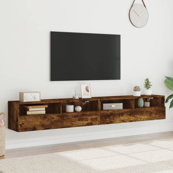 Muebles de pared de TV 2 uds madera roble ahumado 100x30x30 cm