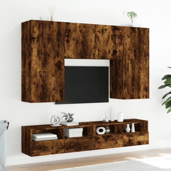 Muebles de pared de TV 2 uds madera roble ahumado 100x30x30 cm