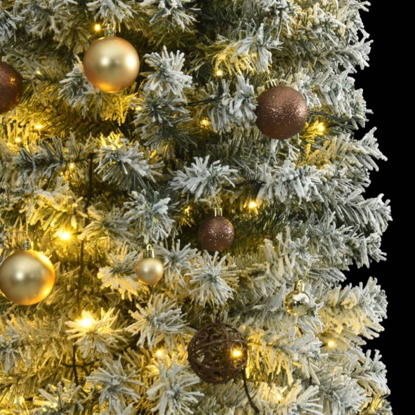 Árbol de Navidad estrecho con 300 LED y bolas y nieve 300 cm