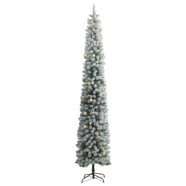 Árbol de Navidad estrecho con 300 LED y bolas y nieve 300 cm