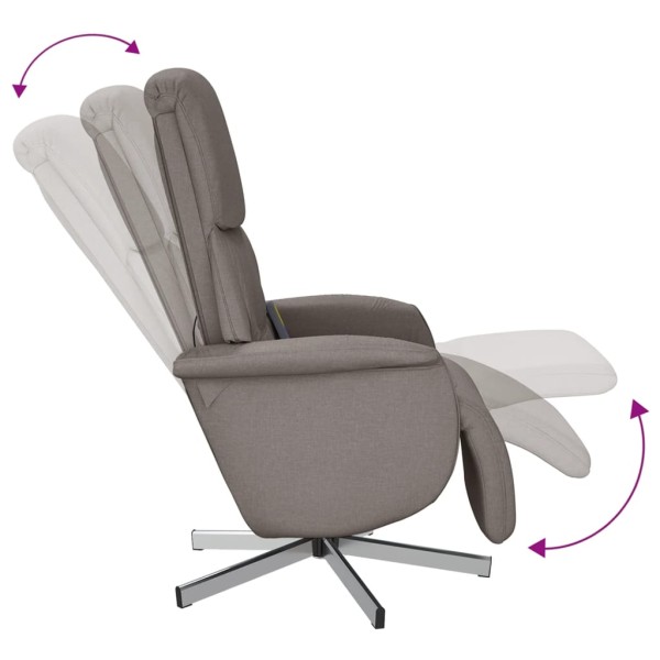 Sillón reclinable de masaje con reposapiés tela gris taupe