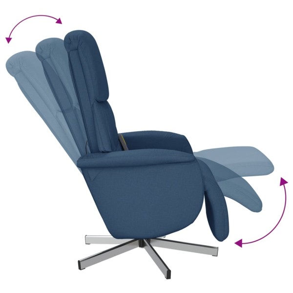 Sillón reclinable de masaje con reposapiés tela azul