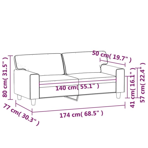 Sofá de 2 plazas de cuero sintético rojo vino 140 cm