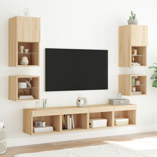 Mueble de TV de pared con luces LED roble Sonoma 30x28,5x30 cm