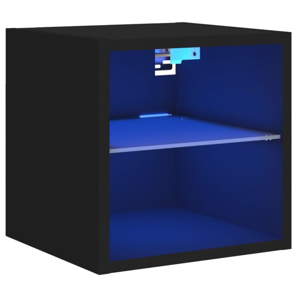 Mueble de TV de pared con luces LED negro 30x28,5x30 cm