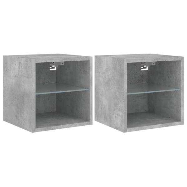 Muebles TV de pared luces LED 2 uds gris hormigón 30x28,5x30 cm