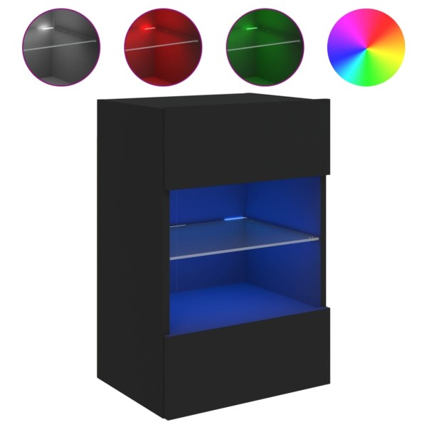 Muebles de TV de pared con luces LED 2 uds negro 40x30x60,5 cm