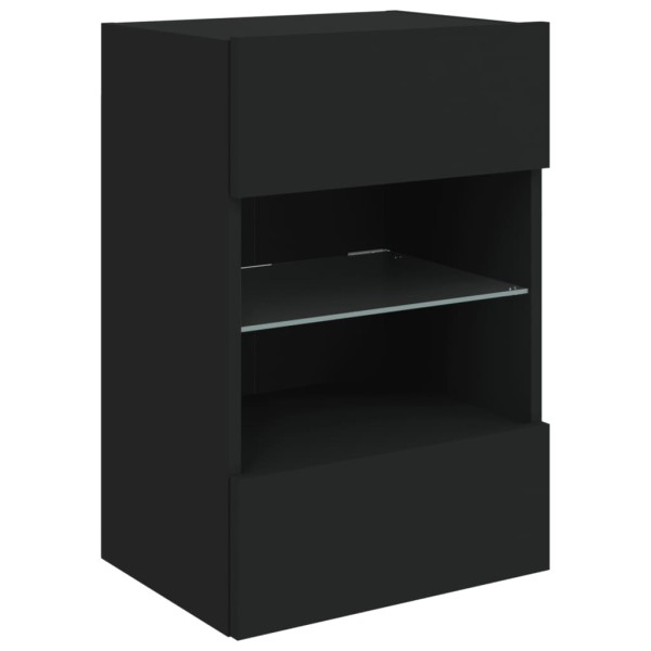 Muebles de TV de pared con luces LED 2 uds negro 40x30x60,5 cm