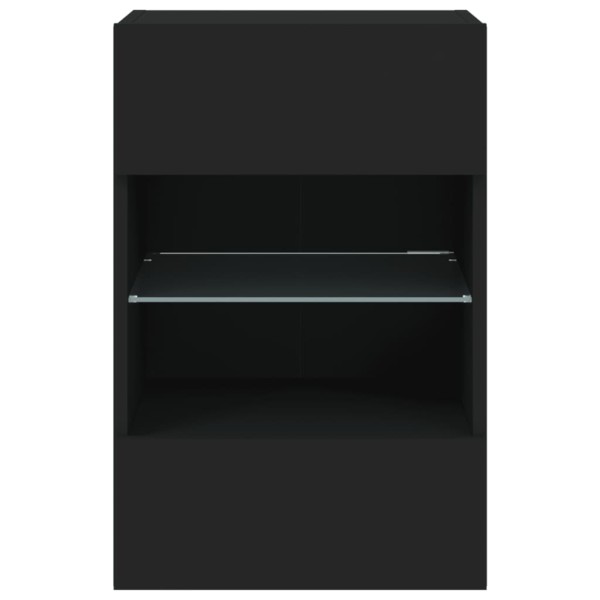 Muebles de TV de pared con luces LED 2 uds negro 40x30x60,5 cm