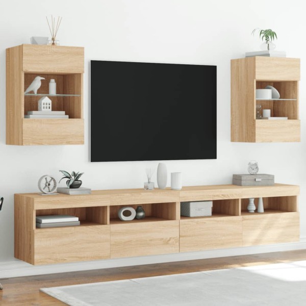 Muebles TV de pared luces LED 2 uds roble Sonoma 40x30x60,5 cm