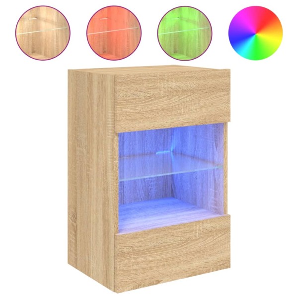 Muebles TV de pared luces LED 2 uds roble Sonoma 40x30x60,5 cm