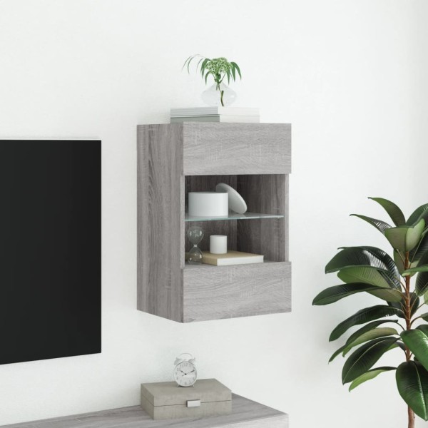 Mueble de TV de pared con luces LED gris Sonoma 40x30x60,5 cm