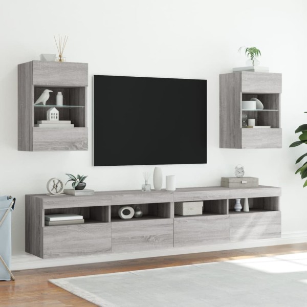 Mueble de TV de pared con luces LED gris Sonoma 40x30x60,5 cm