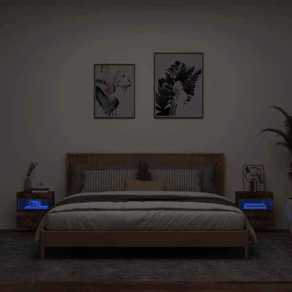 Muebles TV de pared luces LED 2 uds roble ahumado 40x30x40 cm