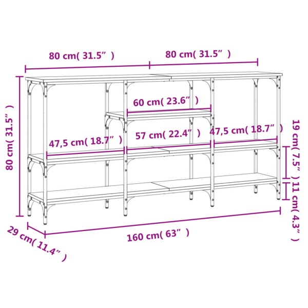 Mesa consola madera de ingeniería marrón roble 160x29x80 cm