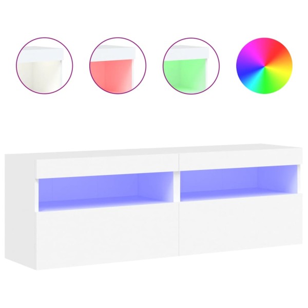 Muebles de TV de pared con luces LED 2 uds blanco 60x30x40 cm