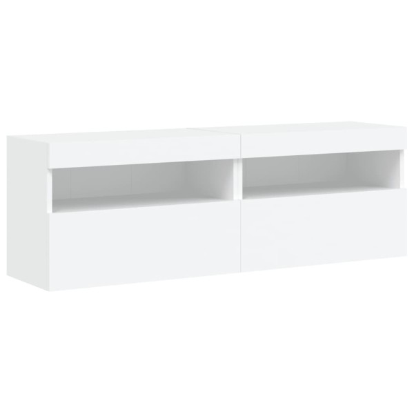 Muebles de TV de pared con luces LED 2 uds blanco 60x30x40 cm