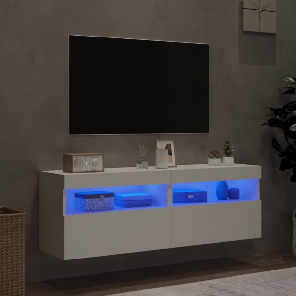 Muebles de TV de pared con luces LED 2 uds blanco 60x30x40 cm