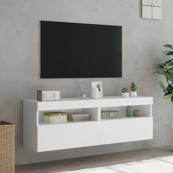 Muebles de TV de pared con luces LED 2 uds blanco 60x30x40 cm