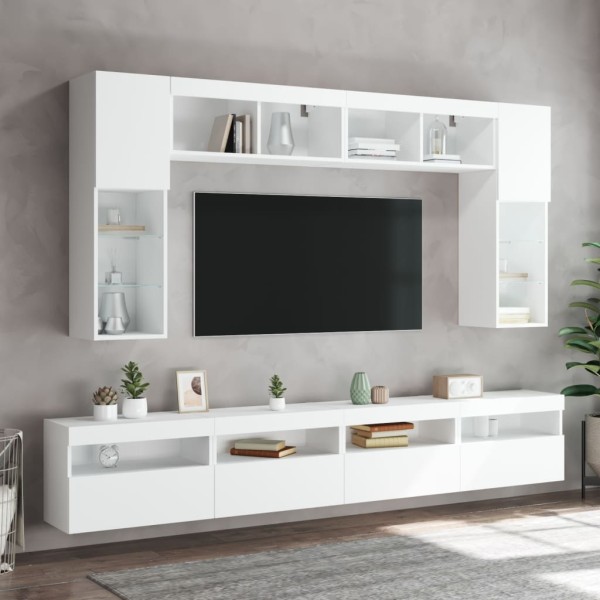 Muebles de TV de pared con luces LED 2 uds blanco 60x30x40 cm