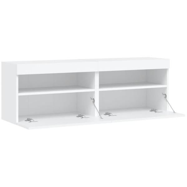 Muebles de TV de pared con luces LED 2 uds blanco 60x30x40 cm