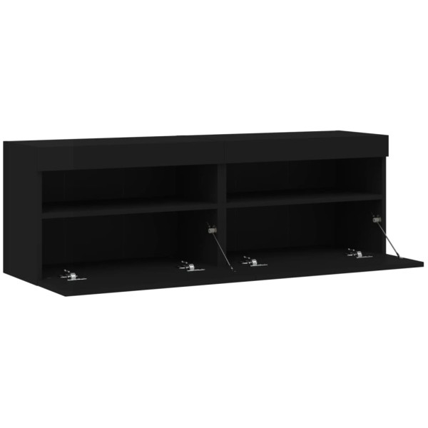 Muebles de TV de pared con luces LED 2 uds negro 60x30x40 cm