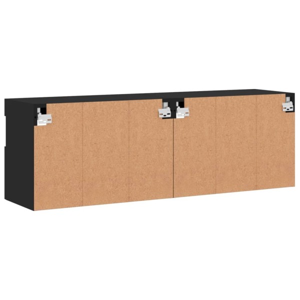 Muebles de TV de pared con luces LED 2 uds negro 60x30x40 cm