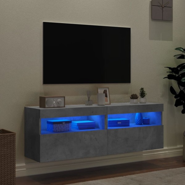 Muebles TV de pared luces LED 2 uds gris hormigón 60x30x40 cm