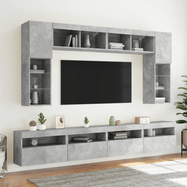 Muebles TV de pared luces LED 2 uds gris hormigón 60x30x40 cm