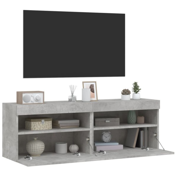 Muebles TV de pared luces LED 2 uds gris hormigón 60x30x40 cm