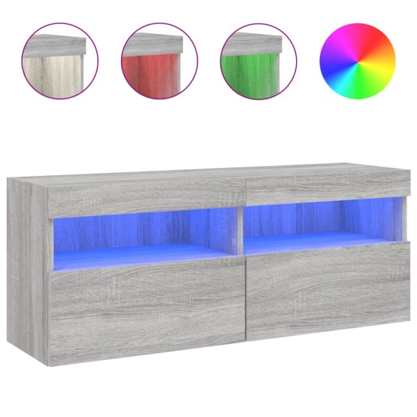 Mueble de TV de pared con luces LED gris Sonoma 100x30x40 cm