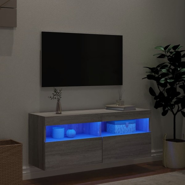 Mueble de TV de pared con luces LED gris Sonoma 100x30x40 cm