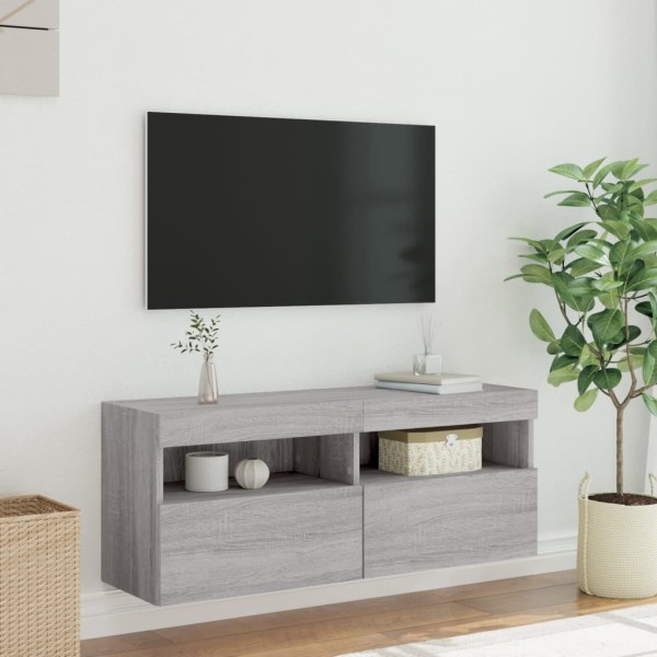 Mueble de TV de pared con luces LED gris Sonoma 100x30x40 cm