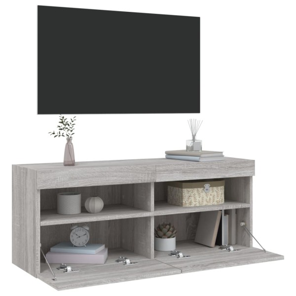 Mueble de TV de pared con luces LED gris Sonoma 100x30x40 cm