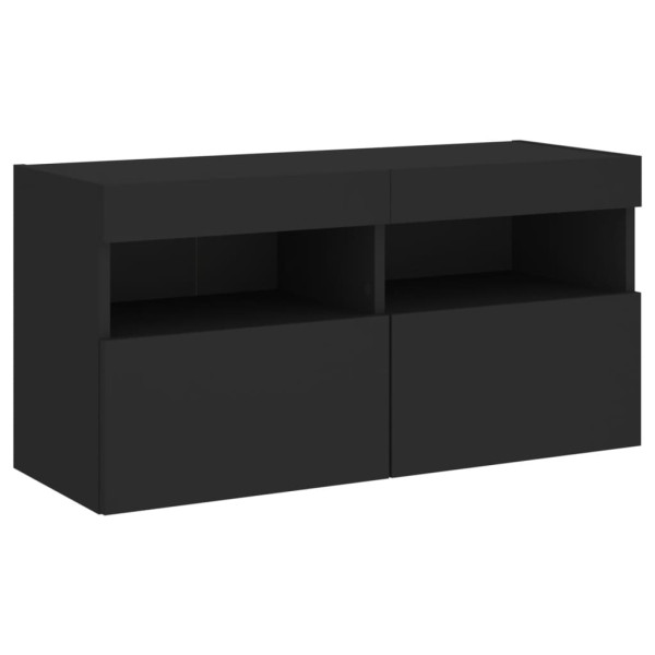 Mueble de TV de pared con luces LED negro 80x30x40 cm