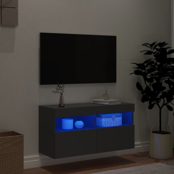 Mueble de TV de pared con luces LED negro 80x30x40 cm