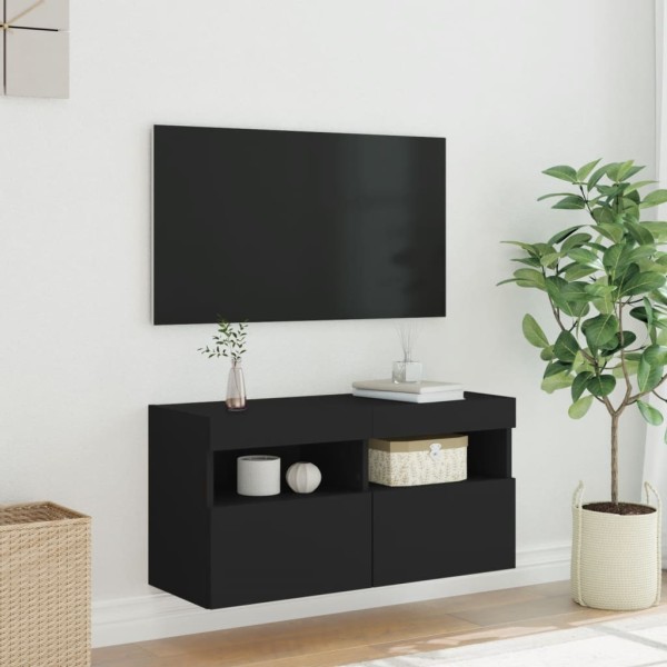 Mueble de TV de pared con luces LED negro 80x30x40 cm