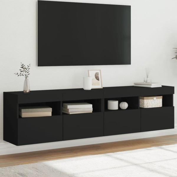 Muebles de TV de pared con luces LED 2 uds negro 80x30x40 cm